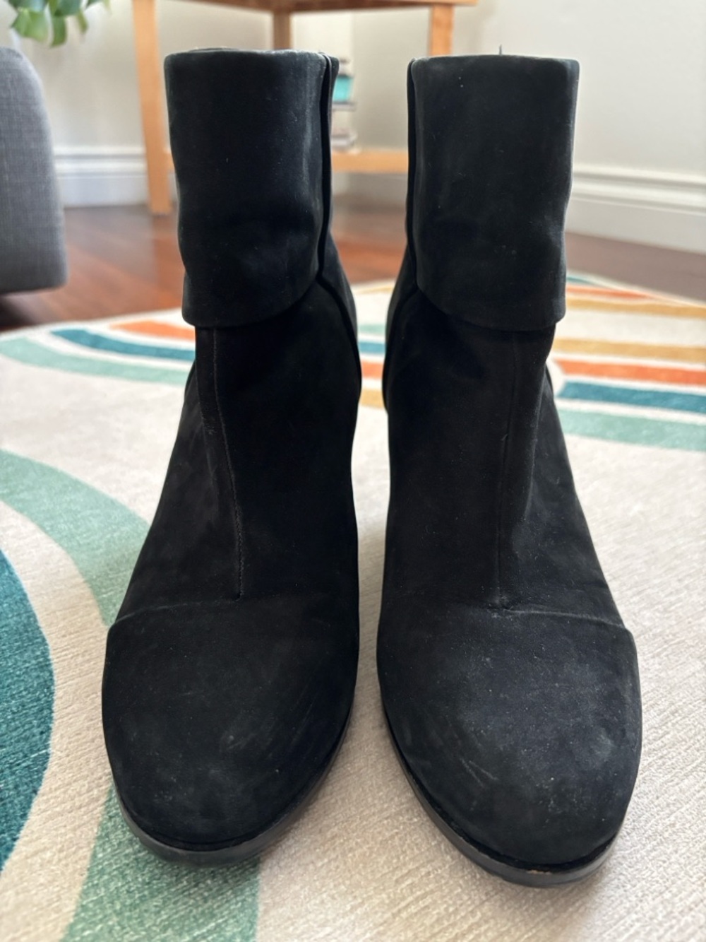 Vince Camuto Black Suede Fold-Top Ankle Booties